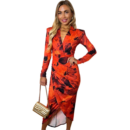 Red - Front - AX Paris Womens-Ladies Floral Long-Sleeved Wrap Dress