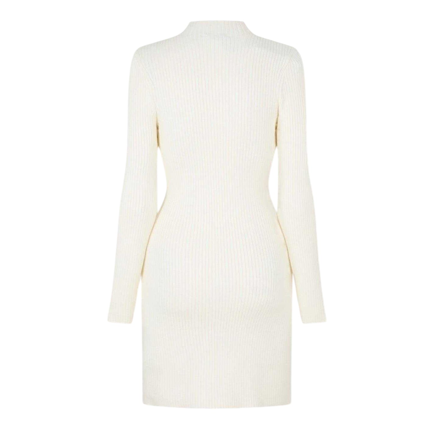 Vintage White - Back - Jack Wills Womens-Ladies Rib Knit Mock Neck Long-Sleeved Midi Dress