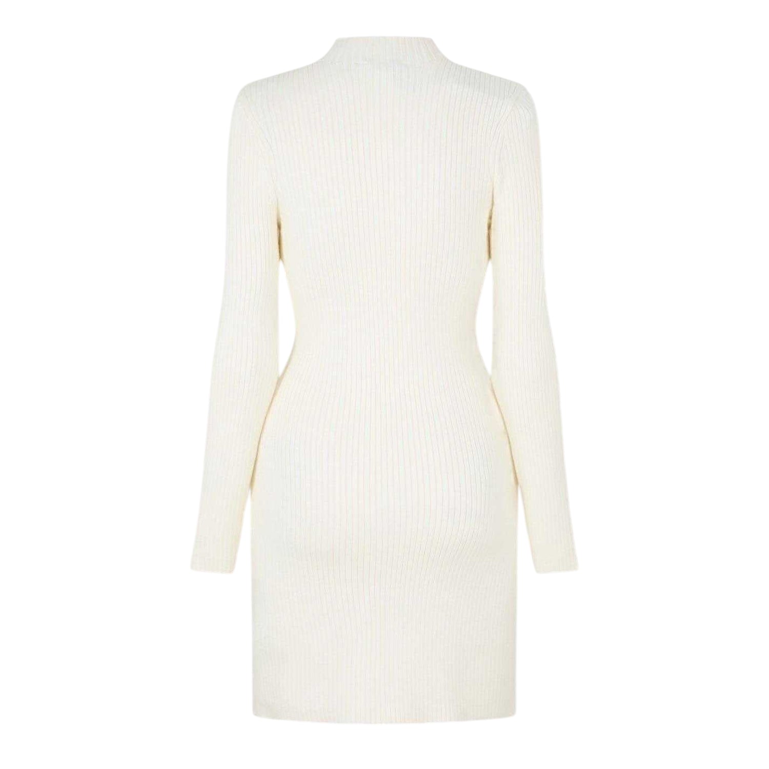 Vintage White - Back - Jack Wills Womens-Ladies Rib Knit Mock Neck Long-Sleeved Midi Dress