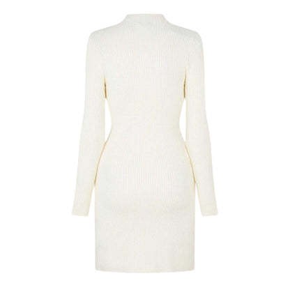 Vintage White - Back - Jack Wills Womens-Ladies Rib Knit Mock Neck Long-Sleeved Midi Dress