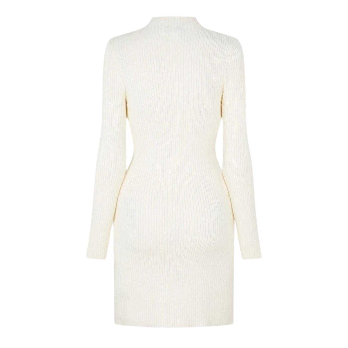 Vintage White - Back - Jack Wills Womens-Ladies Rib Knit Mock Neck Long-Sleeved Midi Dress