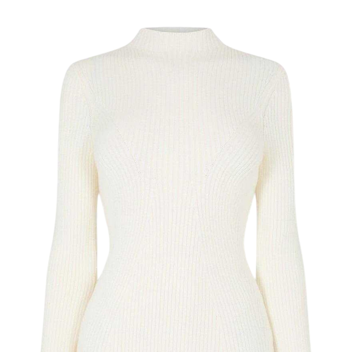 Vintage White - Side - Jack Wills Womens-Ladies Rib Knit Mock Neck Long-Sleeved Midi Dress