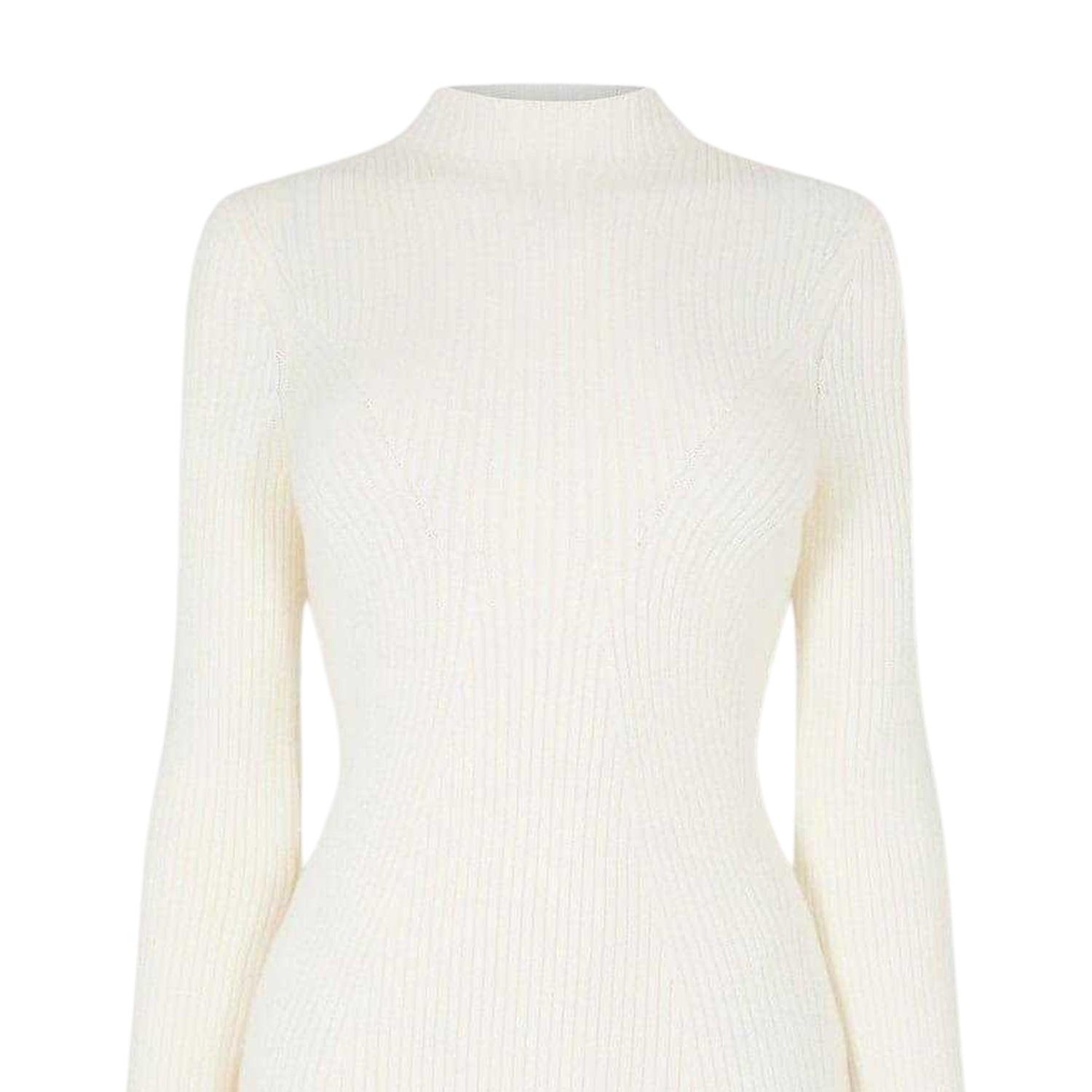 Vintage White - Side - Jack Wills Womens-Ladies Rib Knit Mock Neck Long-Sleeved Midi Dress