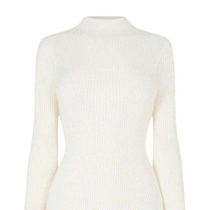 Vintage White - Side - Jack Wills Womens-Ladies Rib Knit Mock Neck Long-Sleeved Midi Dress