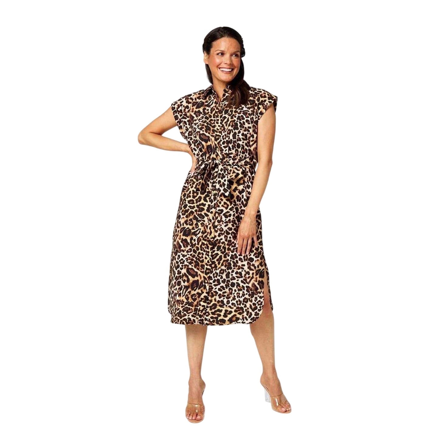Brown-Black - Front - Biba Womens-Ladies Leopard Print Shirt Dress