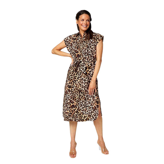 Brown-Black - Front - Biba Womens-Ladies Leopard Print Shirt Dress