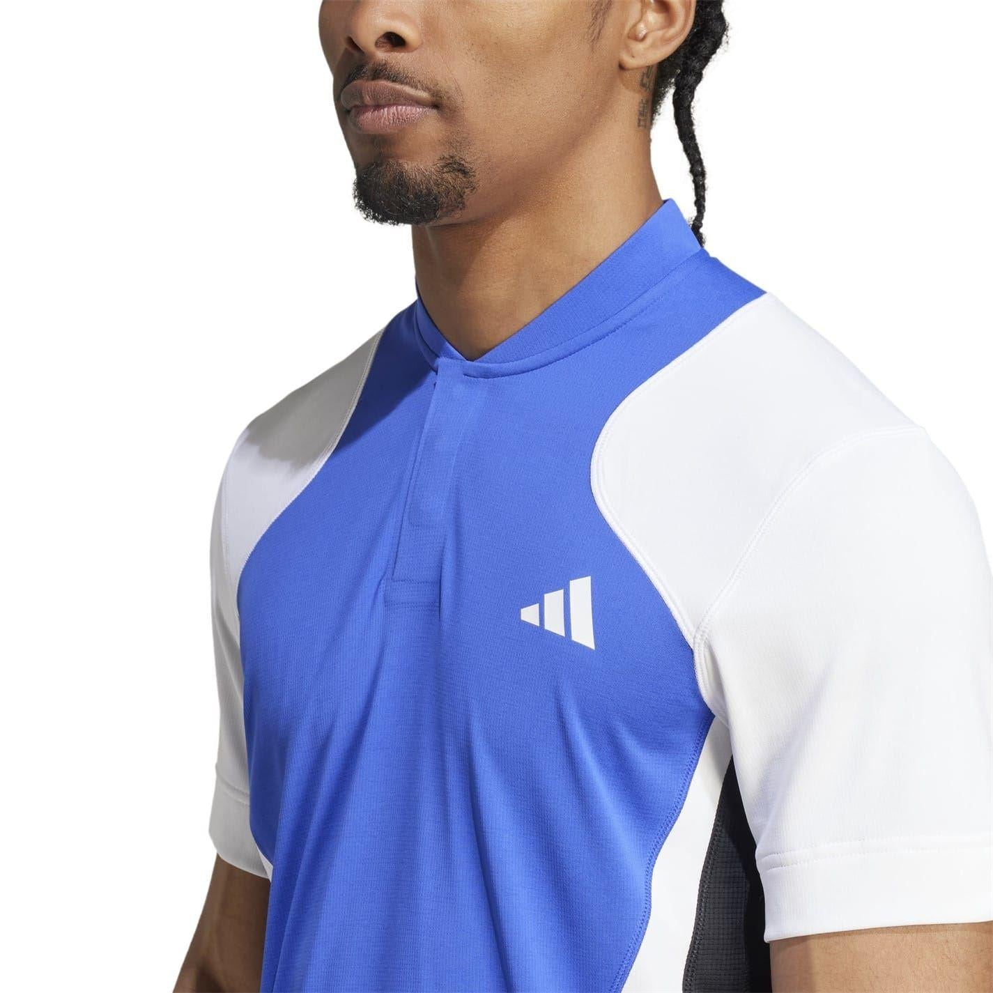 Blue-White-Black - Side - Adidas Mens Pro Heat.Rdy Technology Tennis Polo Shirt