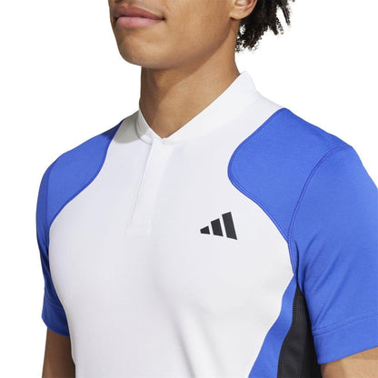 White-Blue-Black - Side - Adidas Mens Pro Heat.Rdy Technology Tennis Polo Shirt