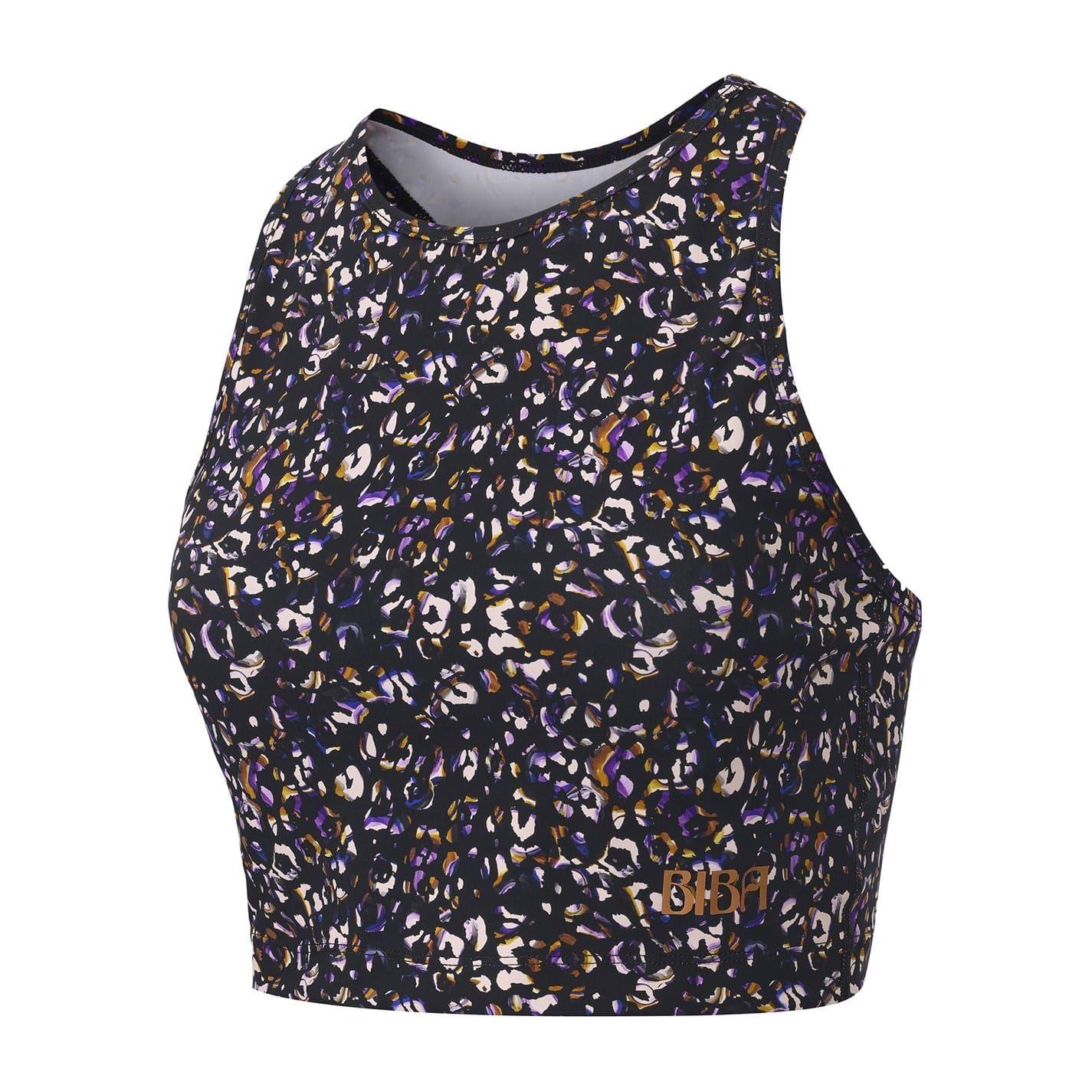 Black - Side - Biba Womens-Ladies Move Leopard Cropped Tank Top