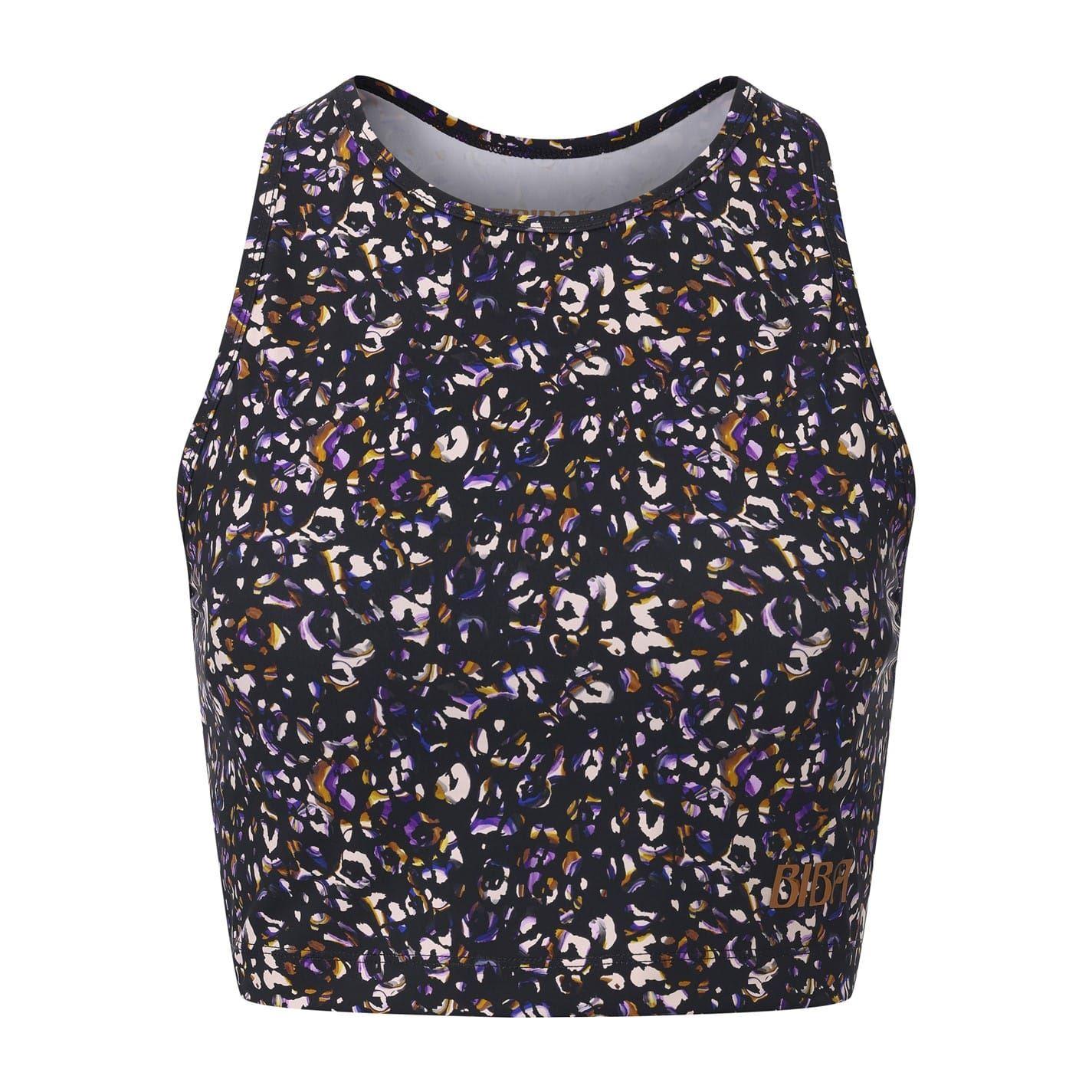 Black - Front - Biba Womens-Ladies Move Leopard Cropped Tank Top