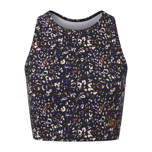 Black - Front - Biba Womens-Ladies Move Leopard Cropped Tank Top