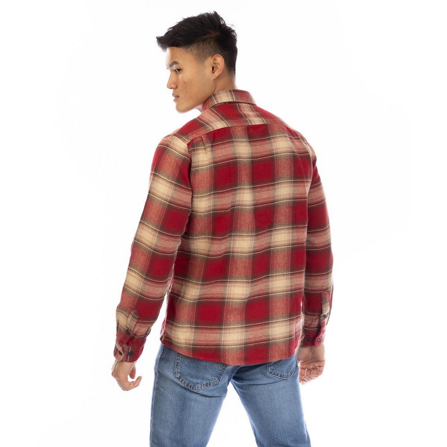 Red - Back - Peter Werth Mens Bagley Plaid Collared Long-Sleeved Shirt