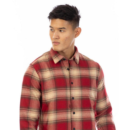Red - Side - Peter Werth Mens Bagley Plaid Collared Long-Sleeved Shirt