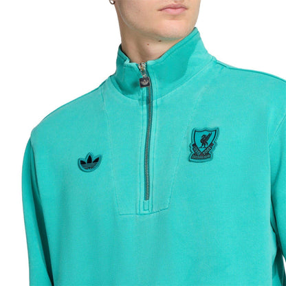Green - Lifestyle - Adidas Mens Terrace Icons Liverpool FC Half Zip Top