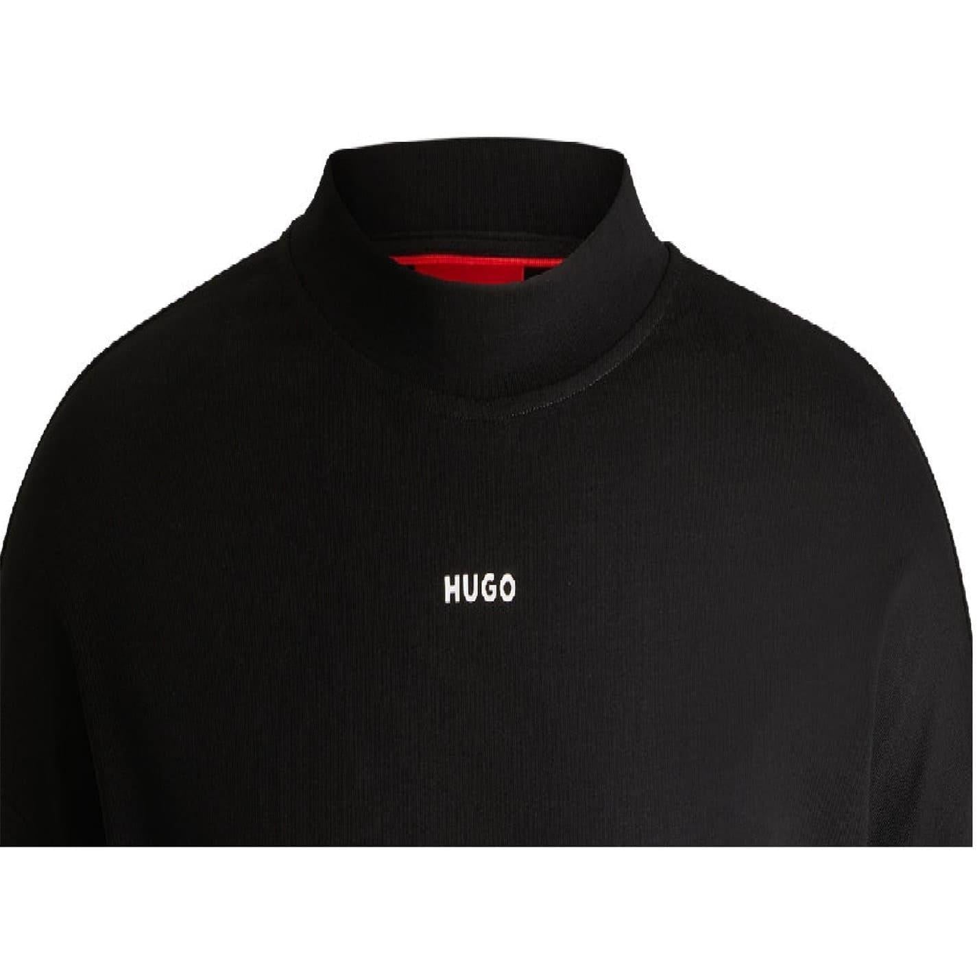 Black - Side - Hugo Mens Mock Neck Long-Sleeved T-Shirt
