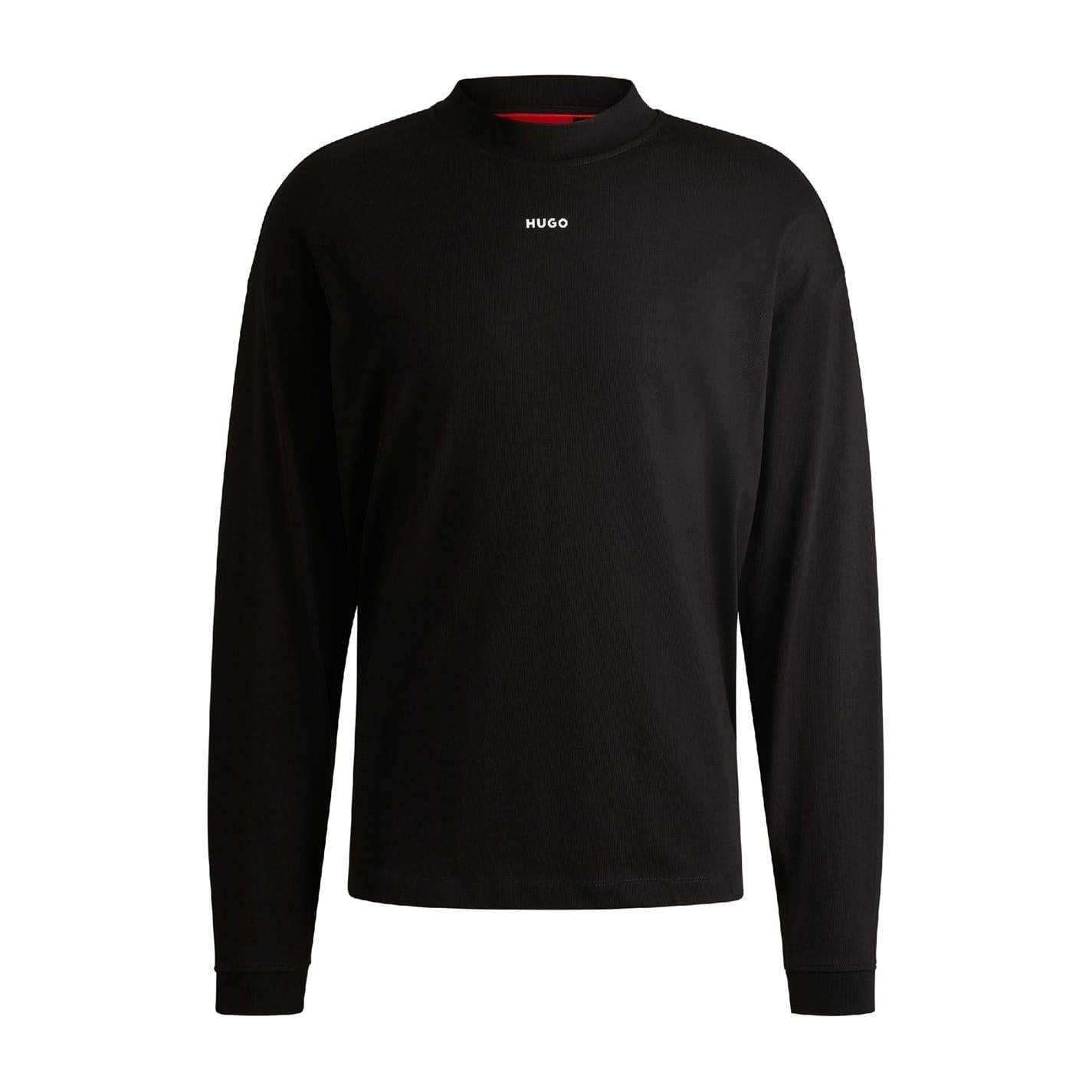 Black - Front - Hugo Mens Mock Neck Long-Sleeved T-Shirt