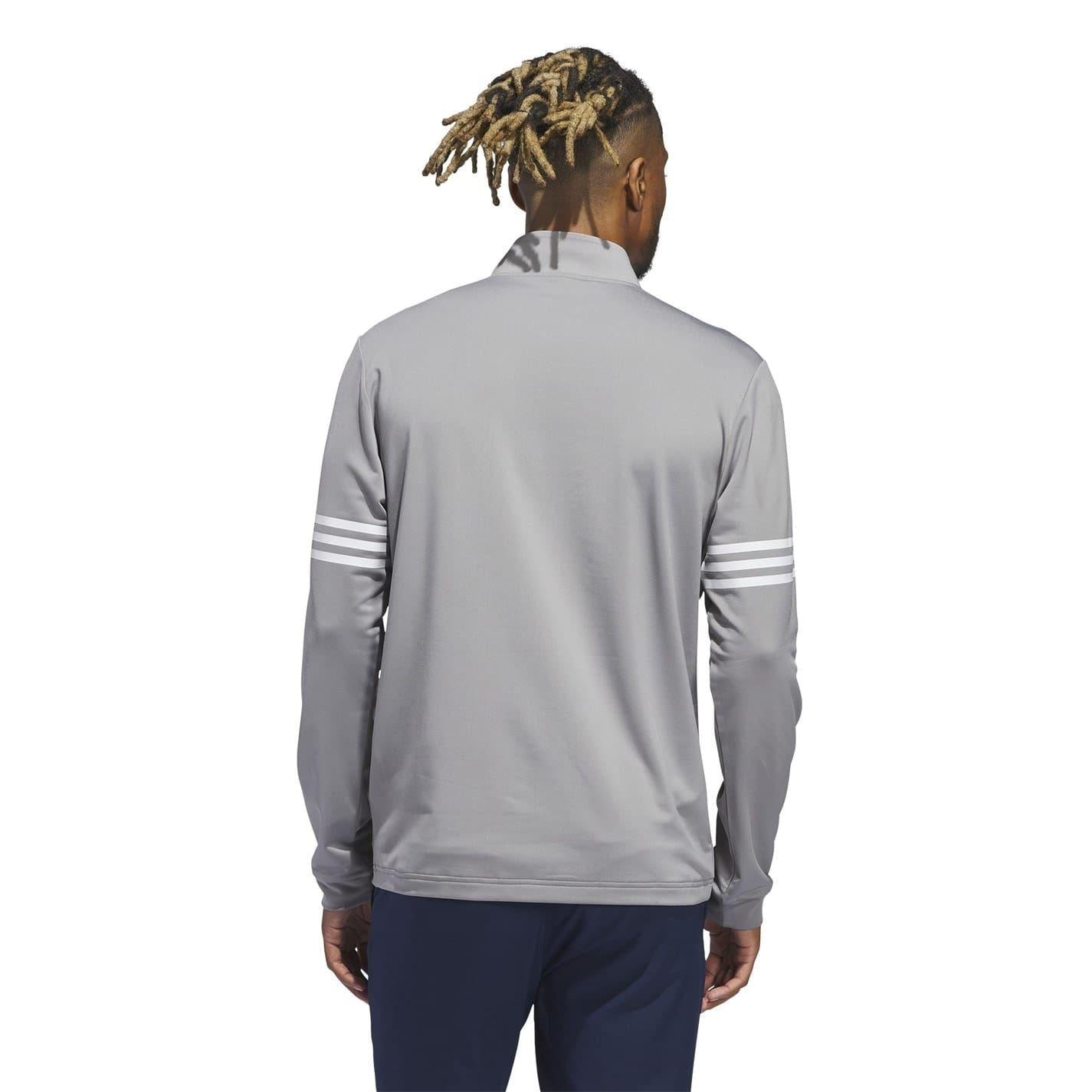Grey - Back - Adidas Mens 3 Stripes Quarter Zip Track Top