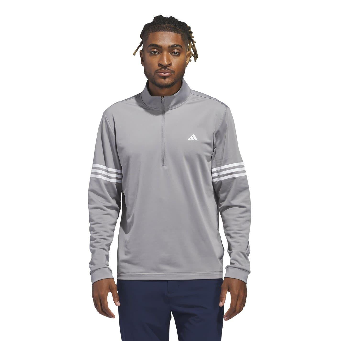 Grey - Lifestyle - Adidas Mens 3 Stripes Quarter Zip Track Top
