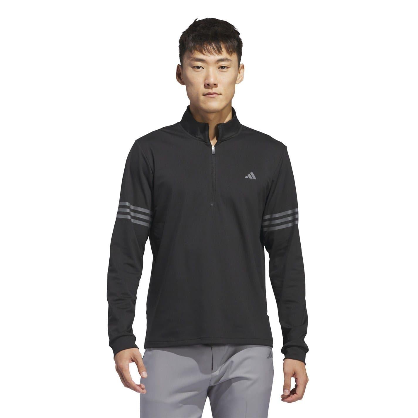 White-Black - Back - Adidas Mens 3 Stripes Quarter Zip Track Top