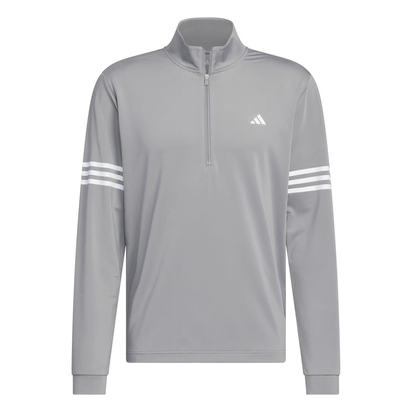 Grey - Front - Adidas Mens 3 Stripes Quarter Zip Track Top