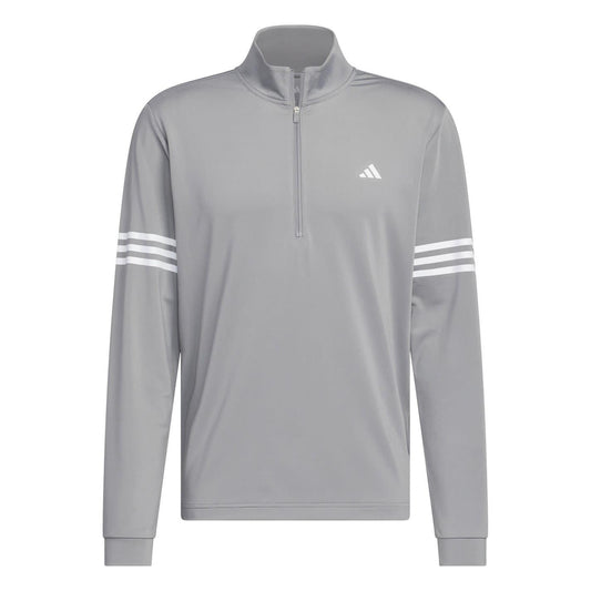 Grey - Front - Adidas Mens 3 Stripes Quarter Zip Track Top