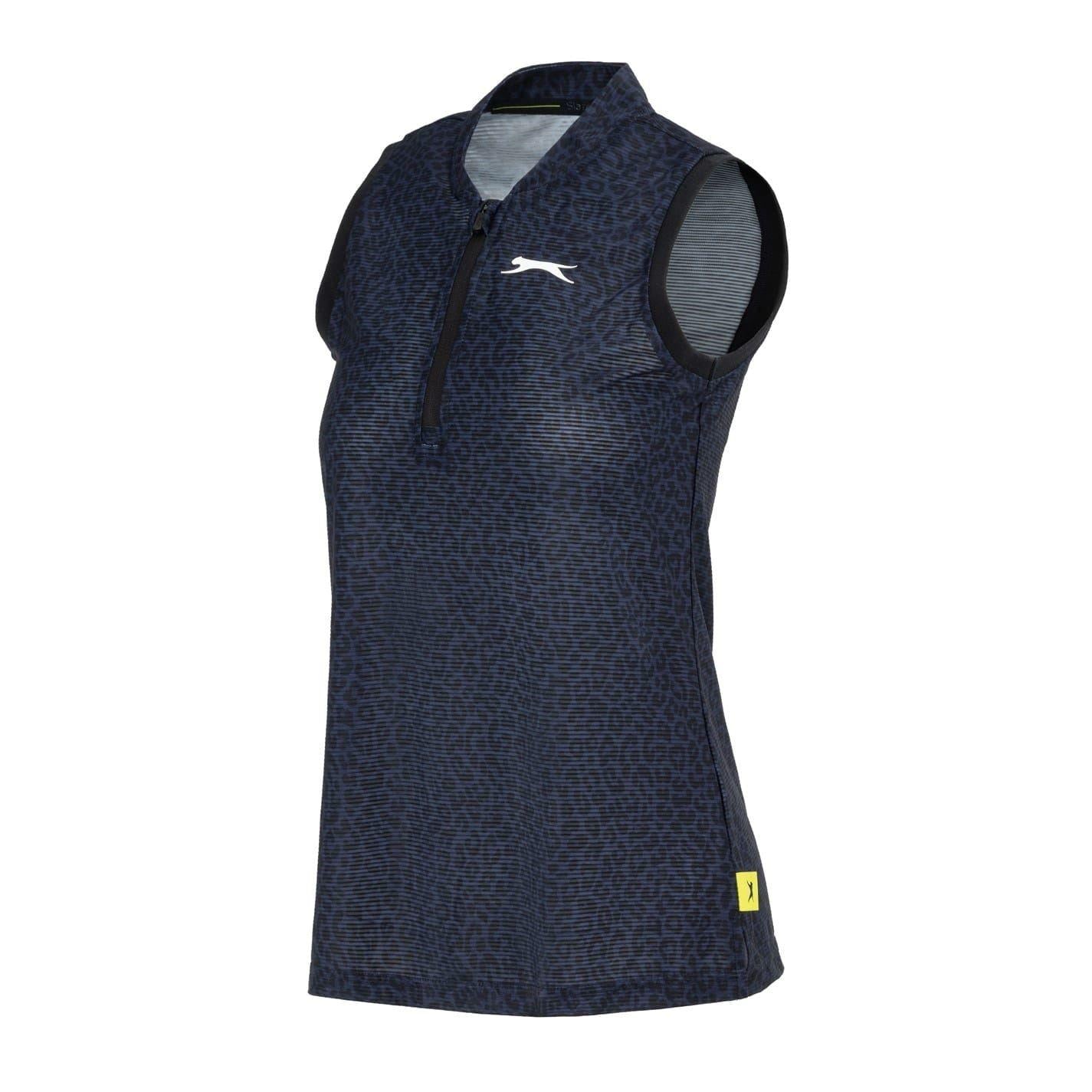 Black - Side - Slazenger Womens-Ladies Leopard Quarter Zip Sleeveless Polo Shirt