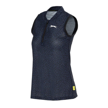 Black - Side - Slazenger Womens-Ladies Leopard Quarter Zip Sleeveless Polo Shirt