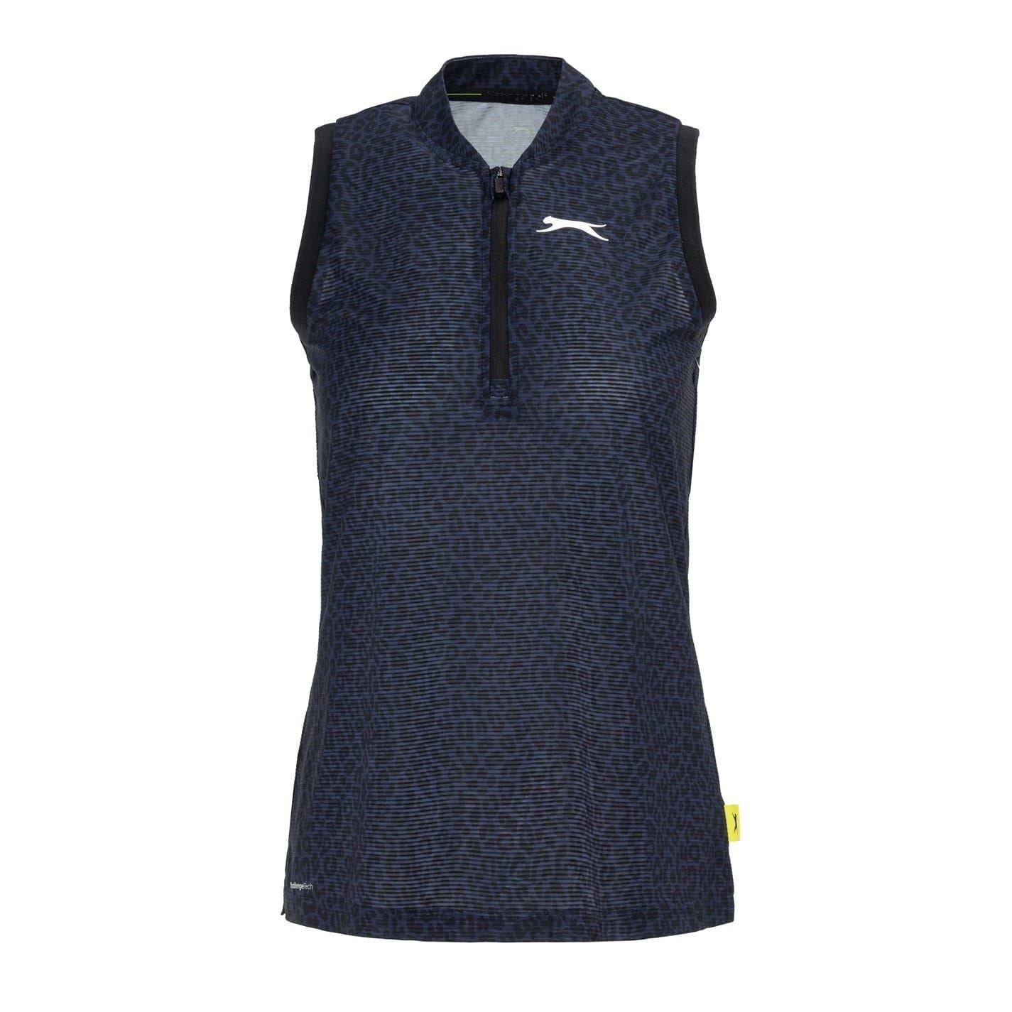 Black - Front - Slazenger Womens-Ladies Leopard Quarter Zip Sleeveless Polo Shirt