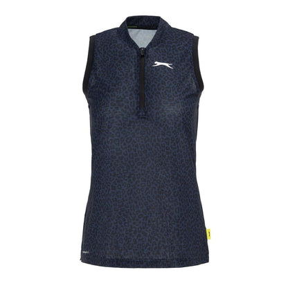 Black - Front - Slazenger Womens-Ladies Leopard Quarter Zip Sleeveless Polo Shirt