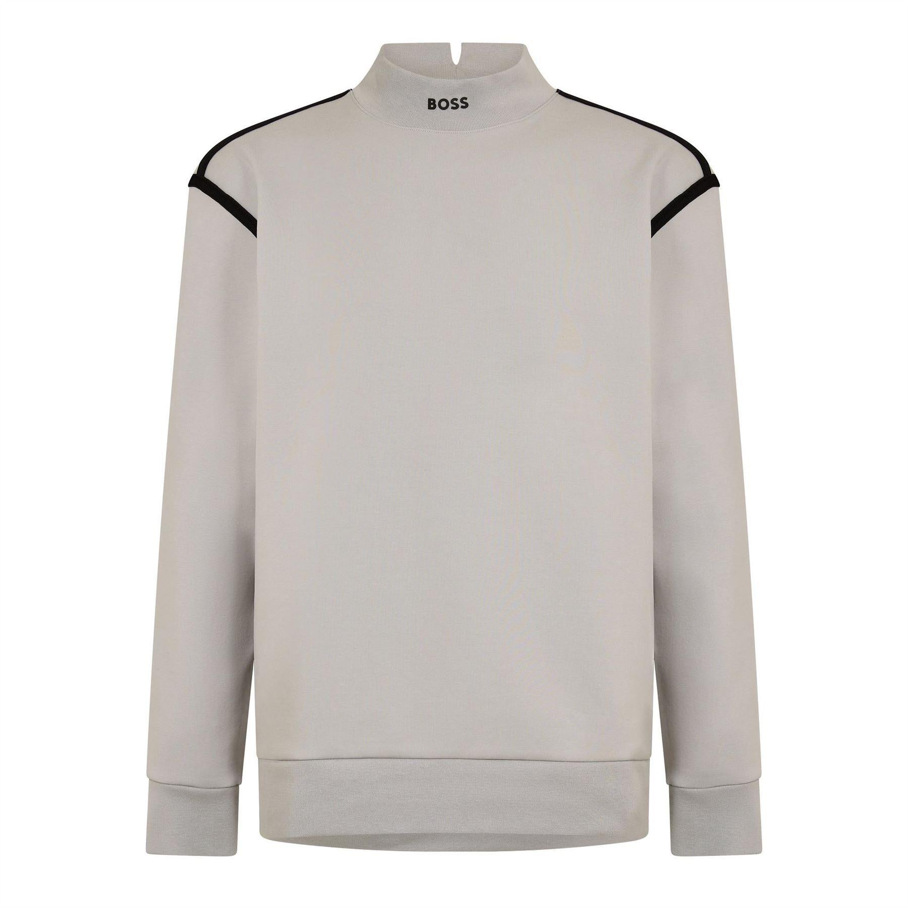 Pastel Grey - Front - Boss Mens Silas Mock Neck Long-Sleeved Sweatshirt