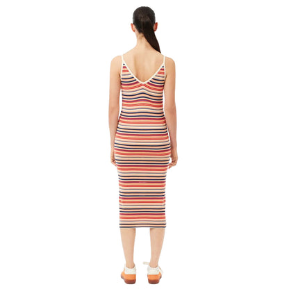 Multicoloured - Back - Lacoste Womens-Ladies Striped Cotton Blend Long Maxi Dress