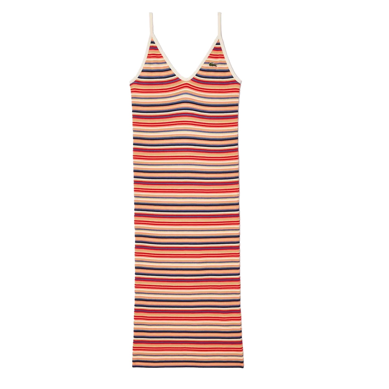 Multicoloured - Front - Lacoste Womens-Ladies Striped Cotton Blend Long Maxi Dress