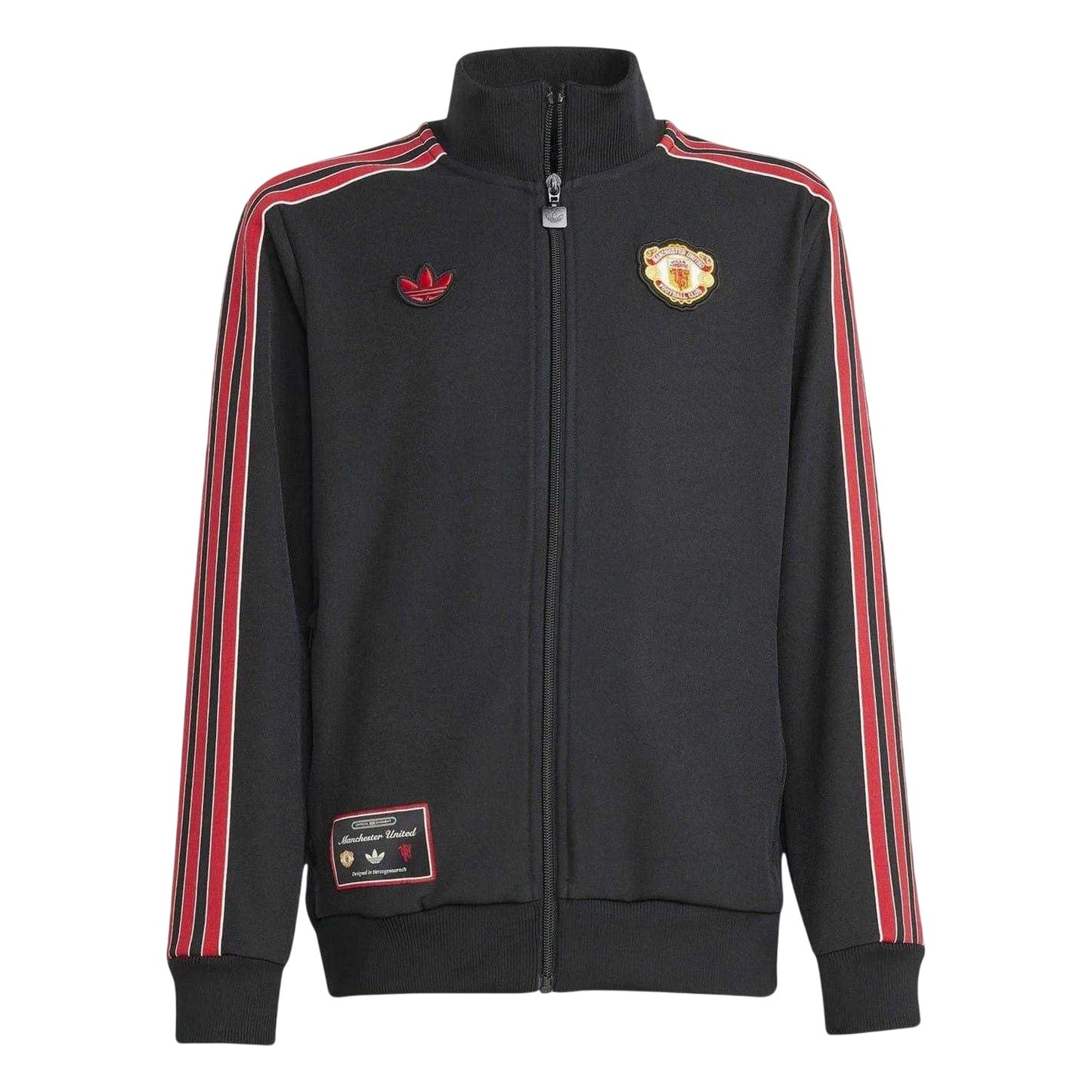 Black - Front - Manchester United FC Childrens-Kids Adidas Track Top