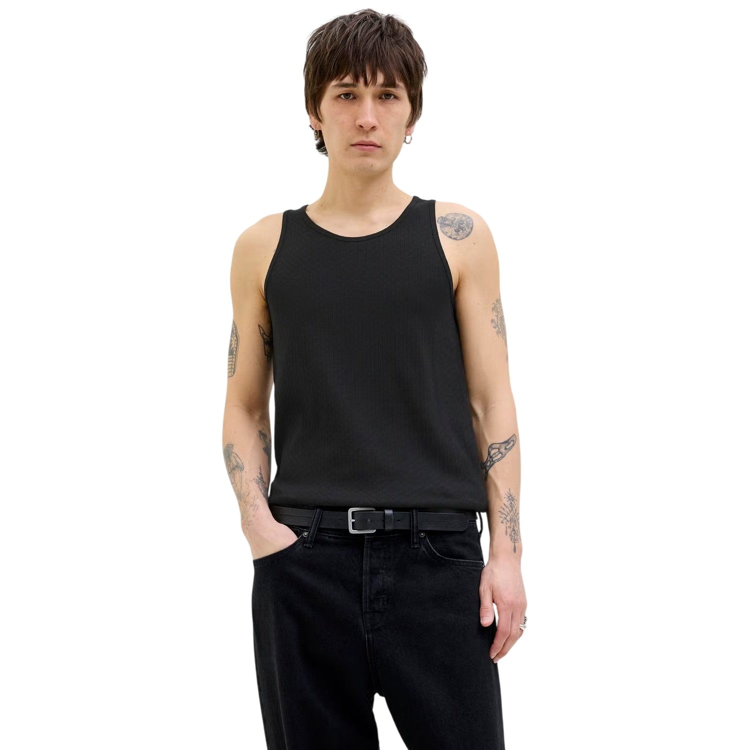 Black - Side - Jack And Jones Mens Jordia Pointelle Tank Top