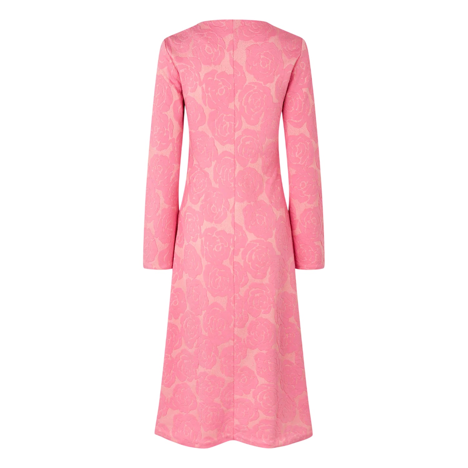 Pink - Back - Stine Goya Womens-Ladies Floral V Neck Long-Sleeved Midi Dress
