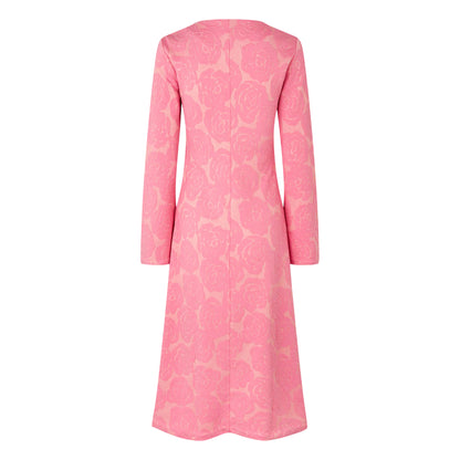 Pink - Back - Stine Goya Womens-Ladies Floral V Neck Long-Sleeved Midi Dress