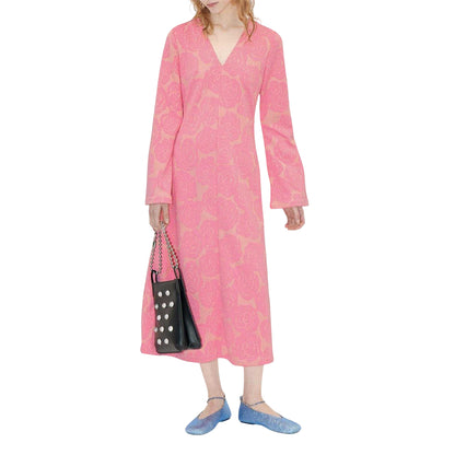 Pink - Side - Stine Goya Womens-Ladies Floral V Neck Long-Sleeved Midi Dress