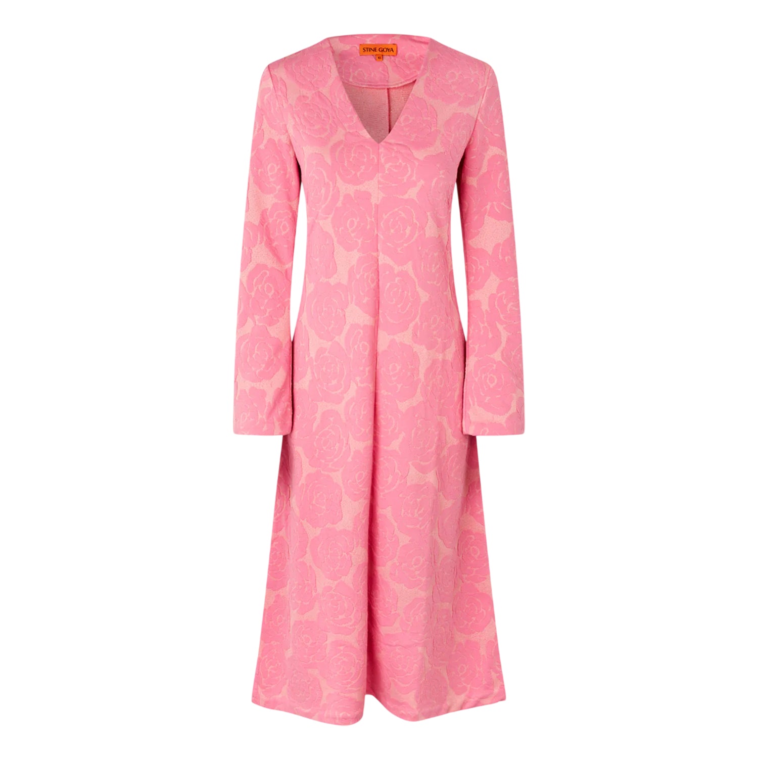 Pink - Front - Stine Goya Womens-Ladies Floral V Neck Long-Sleeved Midi Dress