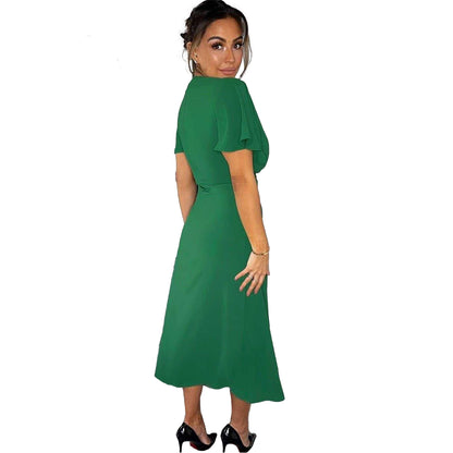 Green - Back - AX Paris Womens-Ladies Ruched Split Hem Midi Dress