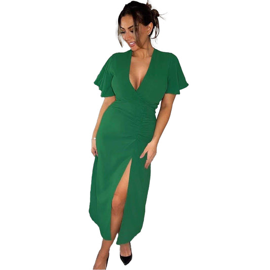 Green - Front - AX Paris Womens-Ladies Ruched Split Hem Midi Dress