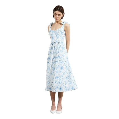 Cream-Blue - Lifestyle - French Connection Womens-Ladies Serenity Square Neck Sleeveless Midi Dress