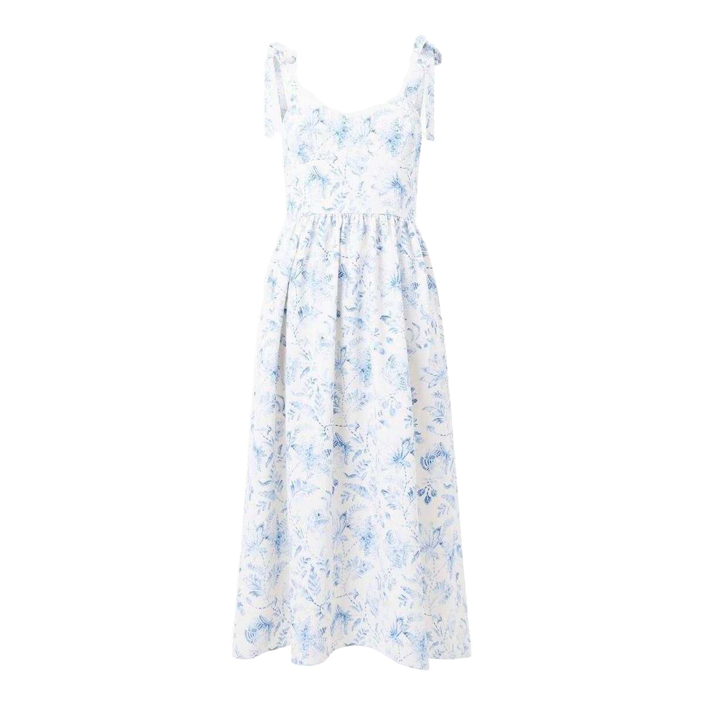 Cream-Blue - Front - French Connection Womens-Ladies Serenity Square Neck Sleeveless Midi Dress