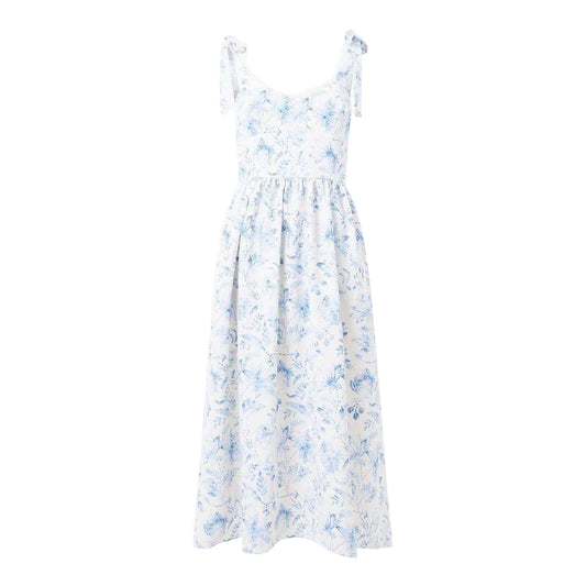 Cream-Blue - Front - French Connection Womens-Ladies Serenity Square Neck Sleeveless Midi Dress