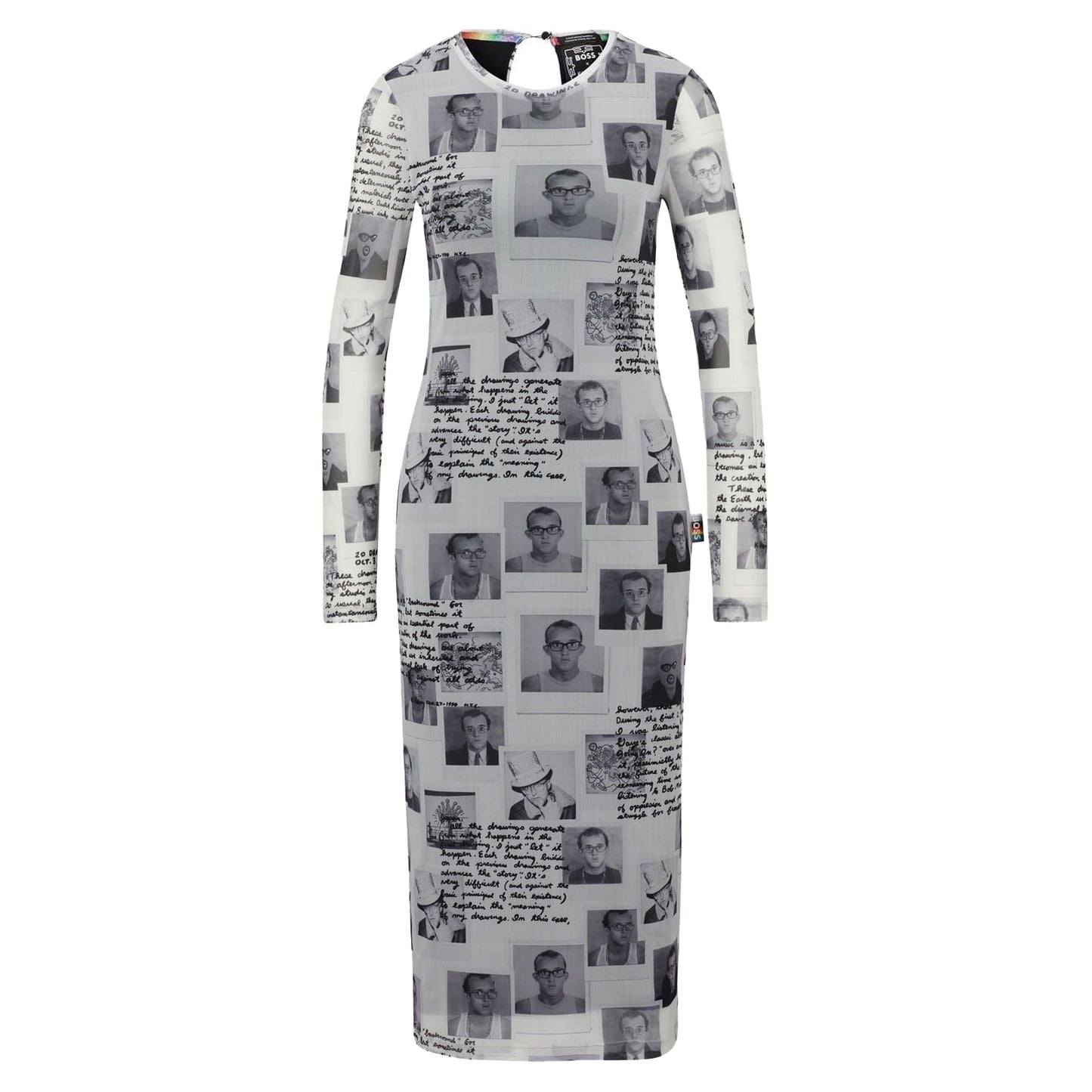 Black - Front - Boss Womens-Ladies Keith Haring Crew Neck Long-Sleeved Bodycon Dress