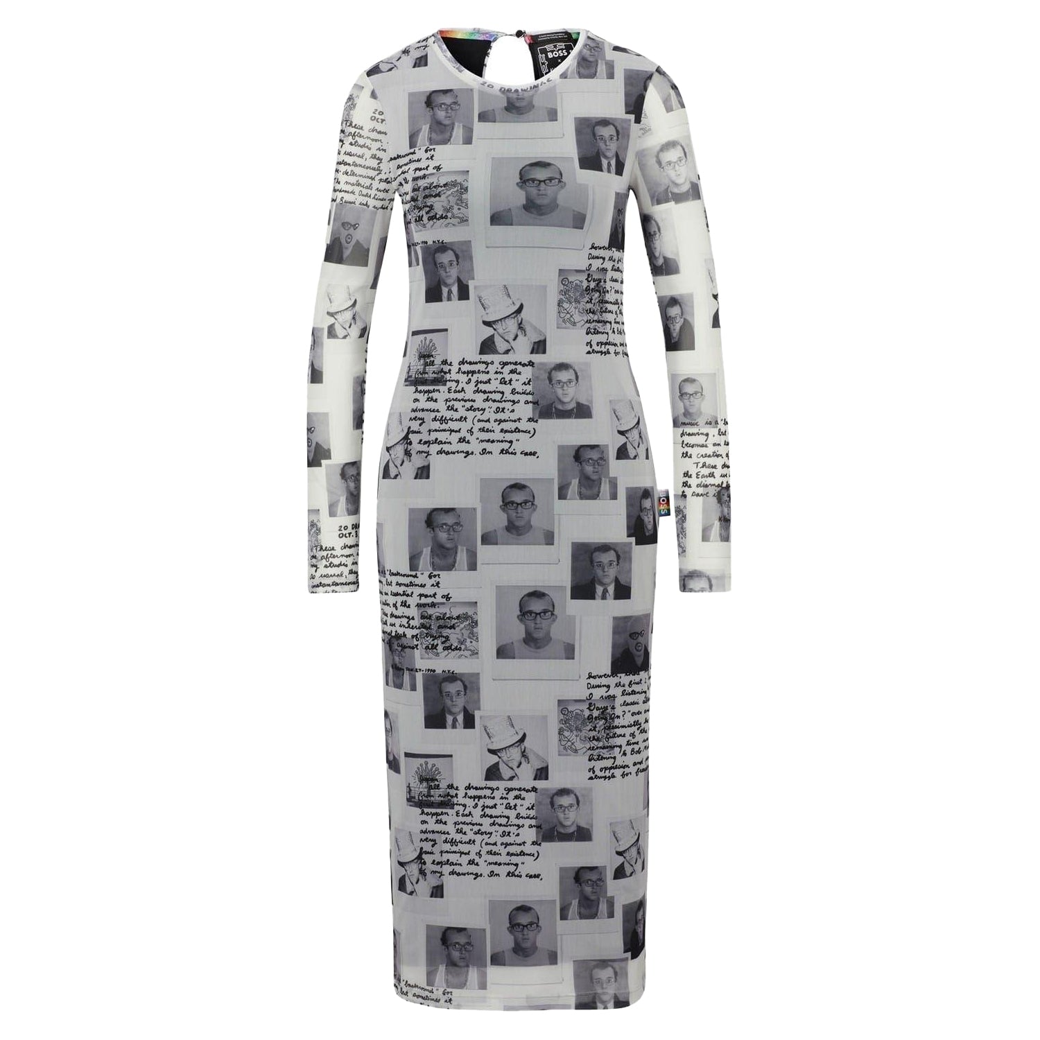 Black - Front - Boss Womens-Ladies Keith Haring Crew Neck Long-Sleeved Bodycon Dress