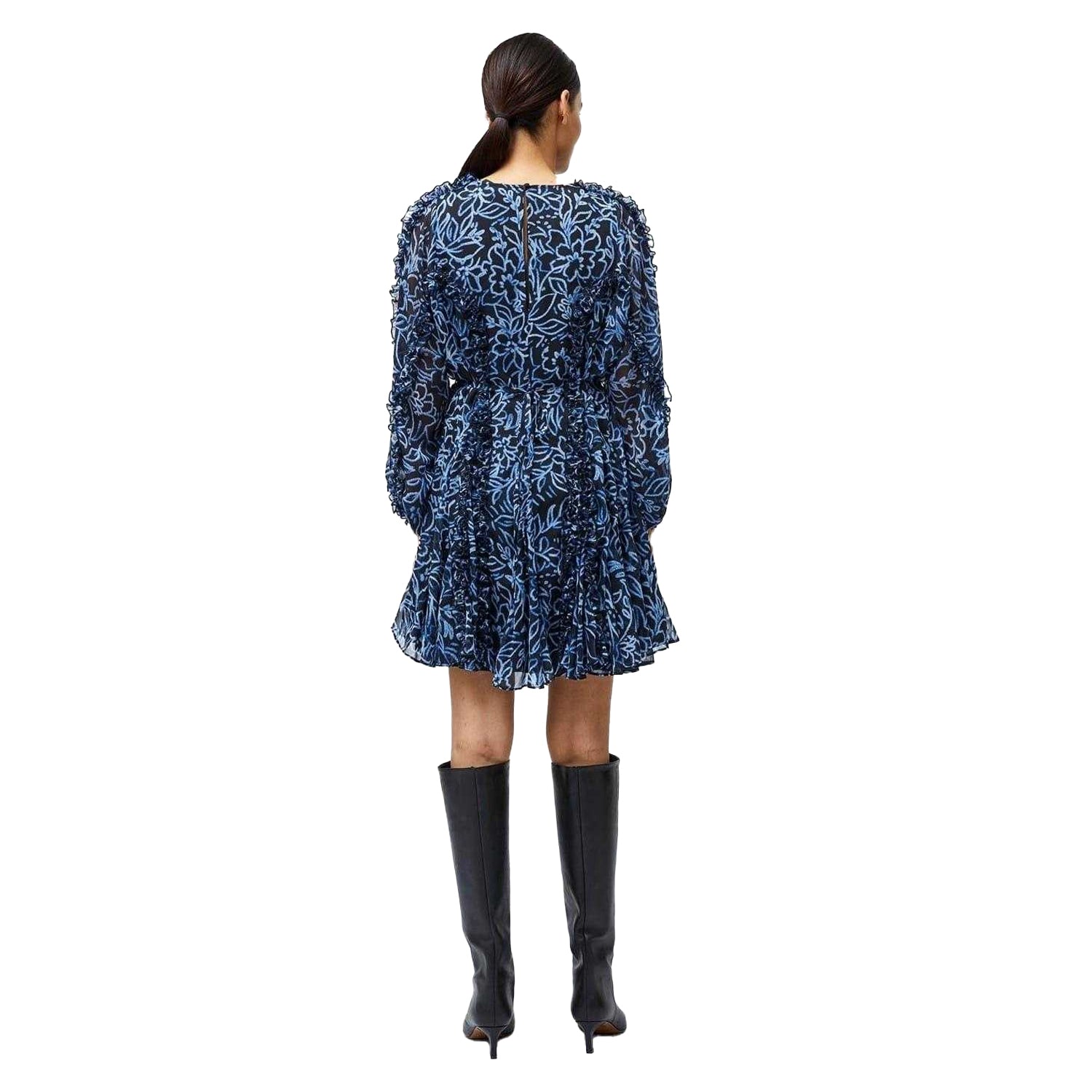 Navy - Back - French Connection Womens-Ladies Abstract Floral Crew Neck Mini Dress