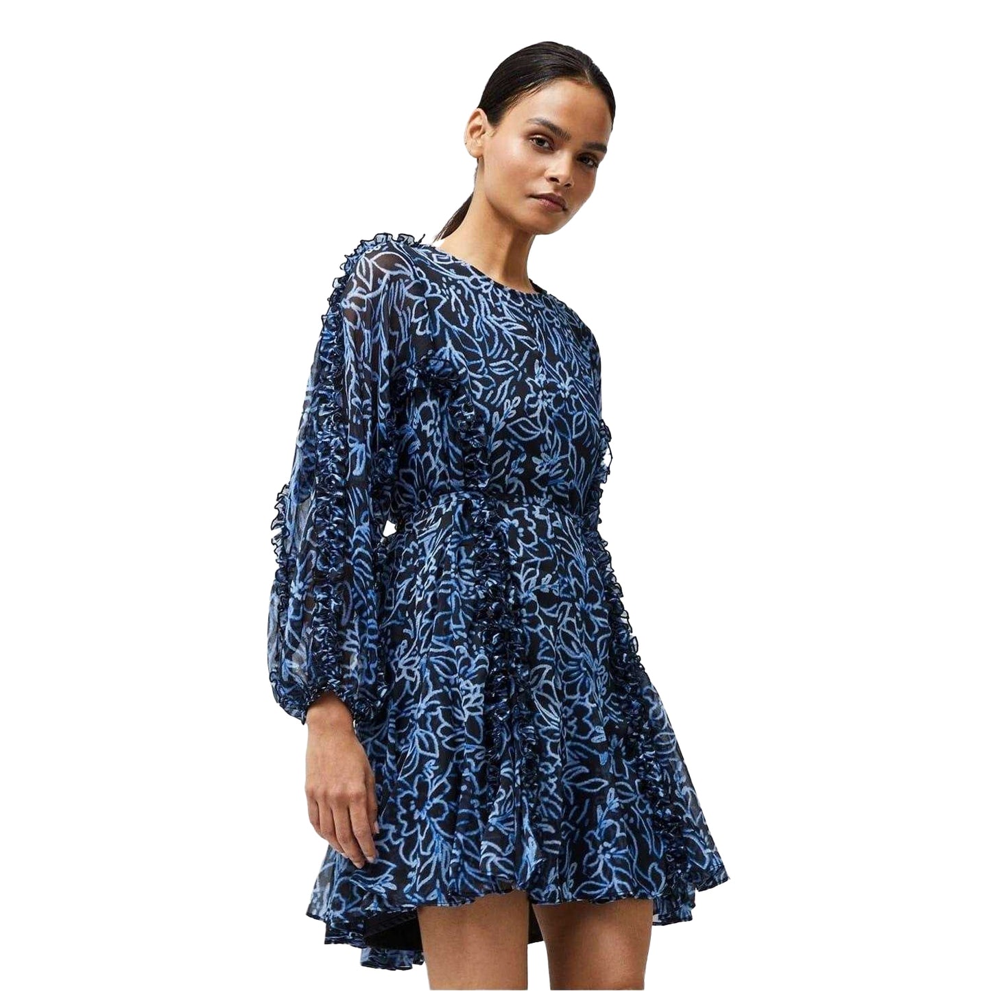 Navy - Side - French Connection Womens-Ladies Abstract Floral Crew Neck Mini Dress