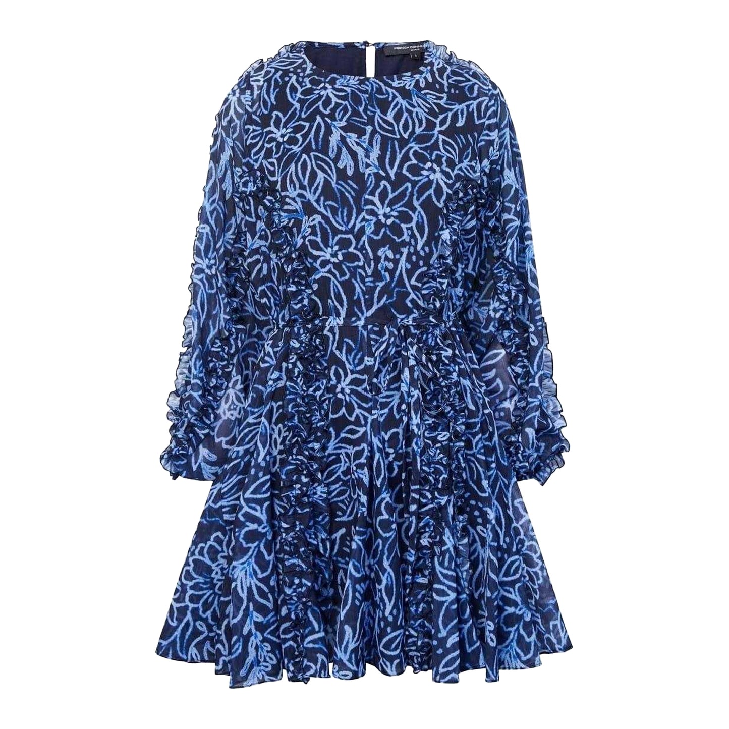 Navy - Front - French Connection Womens-Ladies Abstract Floral Crew Neck Mini Dress