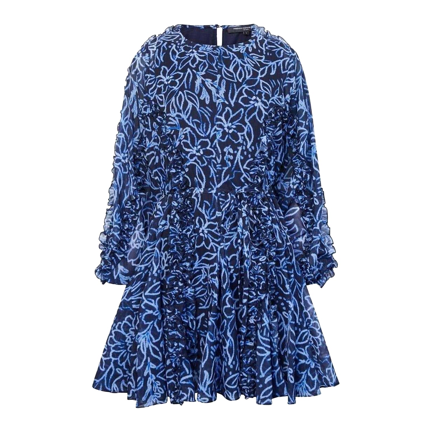 Navy - Front - French Connection Womens-Ladies Abstract Floral Crew Neck Mini Dress