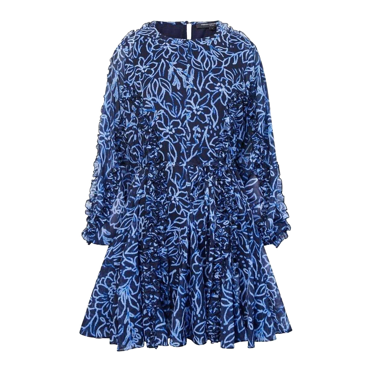 Navy - Front - French Connection Womens-Ladies Abstract Floral Crew Neck Mini Dress
